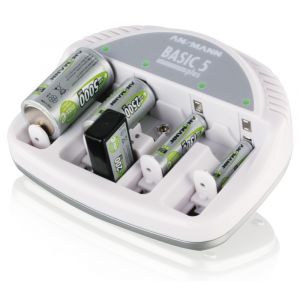 CARICABATTERIA BASIC 5 PLUS ANSMANN per batterie Micro AAA, Mignon AA, Baby C, Mono D e 9V 